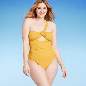 Women's Asymmetric Twist One Piece Swimsuit - Shade & Shore L 12-14 Gold
